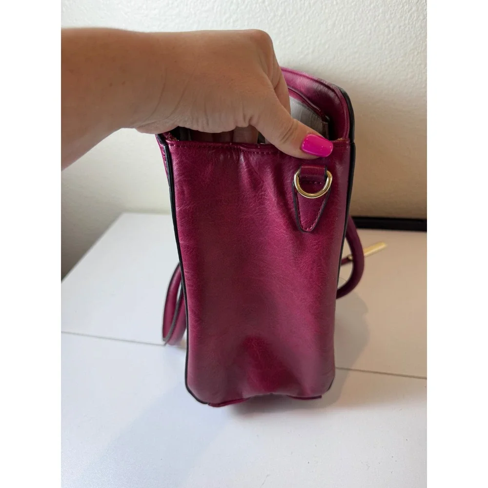 Laser Cut Satchel Handbag Women Medium Magenta Faux Leather‎ Boho Chic